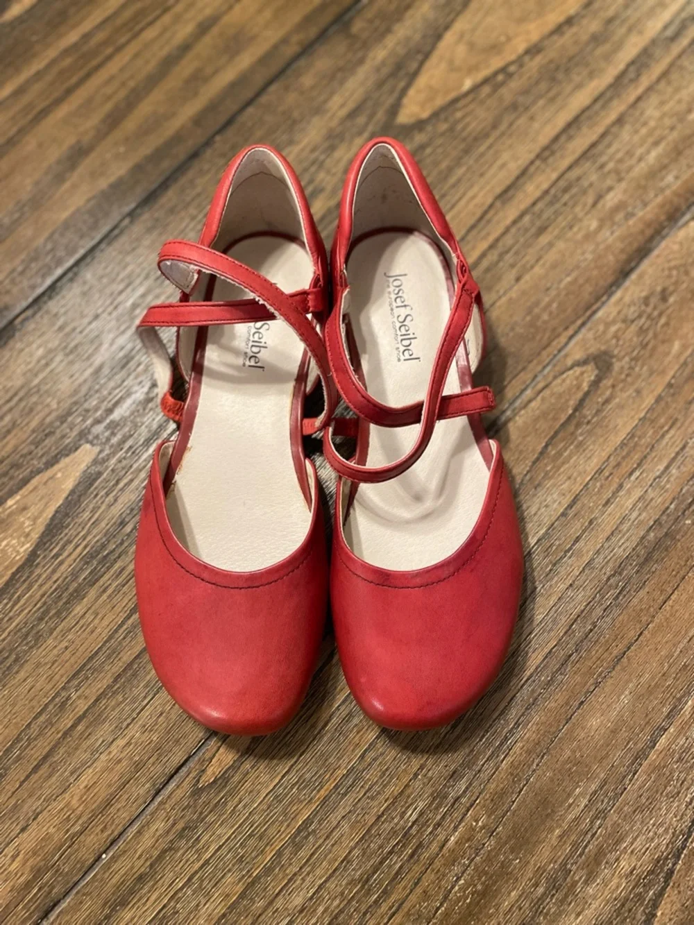 Josef Seibel Red Leather Pippa Mary Jane Shoes Size 38 US 7 Comfort Strap Flats - Picture 3 of 12